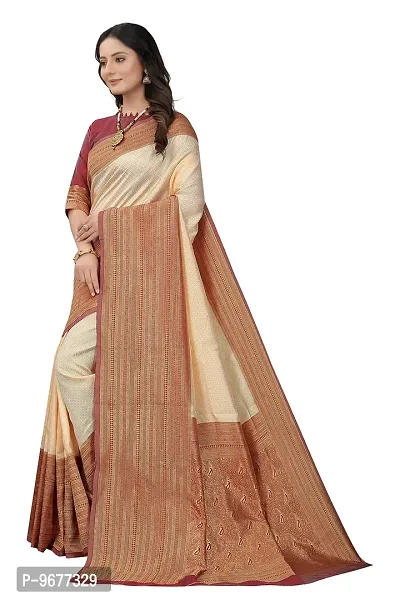 Smooth Kanjeevaram Pure Silk Zari Saree Traditional Women's Wedding Piece Bollywood Designer (CREAM MAROON-1)-thumb3