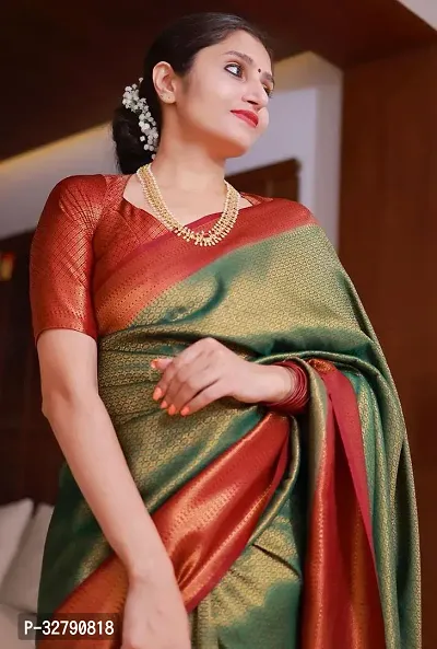 Stylish Green Art Silk Saree With Blouse Piece For Women-thumb0