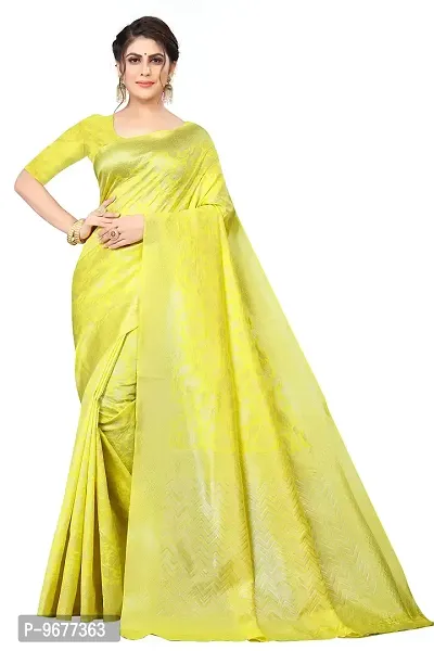 WOMEN'S KANJEEVARAM/ART SILK SAREE ZARI BORDER YELLOW COLOR SAARI | INDIAN ETHNIC WEAR-thumb0