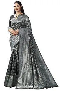 Women's Kanjeevaram Black Silver Color Silk Saree Pure Zari Traditional Women's Wedding Piece Bollywood Designer (BLACK SILVER-MODEL1)-thumb3