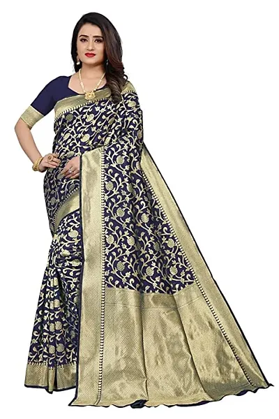 Zari Pure Silk Saree | Indian Ethnic Wear | Traditional Women's Wedding Wear Sari (NAVY BLUE)