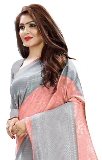 Kanjeevaram Silk Saree Traditional Women's Wedding Piece Bollywood Designer Grey Peach-thumb4