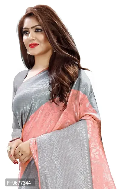 Kanjeevaram Silk Saree Traditional Women's Wedding Piece Bollywood Designer Grey Peach-thumb5