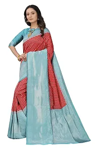 Women's Kanjeevaram Dot Printed Silk Saree Pure Zari Traditional Women's Wedding Piece Bollywood Designer (RED AQUABLUE-MODEL3)-thumb3