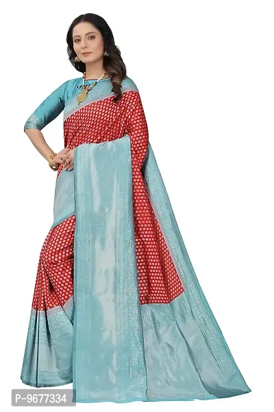 Women's Kanjeevaram Dot Printed Silk Saree Pure Zari Traditional Women's Wedding Piece Bollywood Designer (RED AQUABLUE-MODEL3)-thumb4