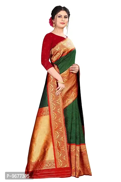 Green Butti Kanchipuram Soft Silk Saree | Indian Ethnic Wear | Traditional Women's Wedding Piece Bollywood Designer (GREEN BUTTI MODEL 1)-thumb4