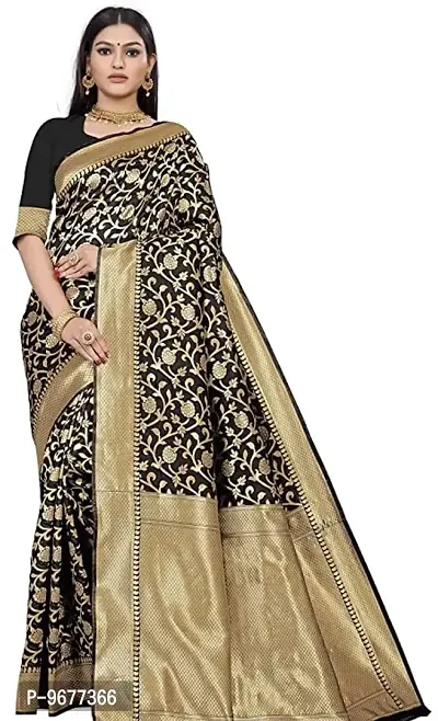 Copper Zari Pure Silk Saree | Indian Ethnic Wear | Traditional Women's Wedding Piece Bollywood Designer (BLACK)-thumb0