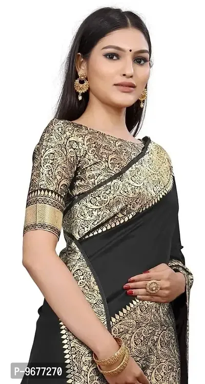 Smooth Kanjeevaram Silk Saree Pure Zari Traditional Women's Wedding Wear Sari (BLACK)-thumb5