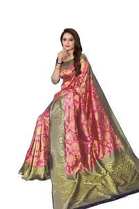 Kanjeevaram Silk Saree| Indian Ethnic Wear | Traditional Women's Wedding Wear Sari (PINK NAVYBLUE)-thumb3