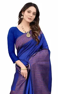 Kanchipuram Printed Ethnic Silk Saree | Indian Ethnic Wear | Traditional Women's Wedding Piece Bollywood Designer (NAVY BLUE)-thumb2