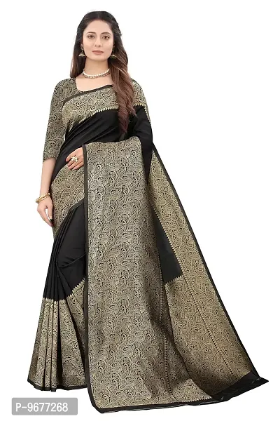 Smooth Kanjeevaram Silk Saree Pure Zari Traditional Women's Wedding Piece Bollywood Designer (BLACK-A)