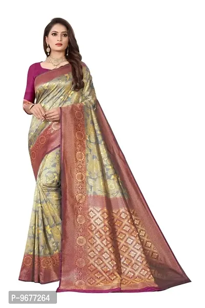 Kanjeevaram Silk Saree| Indian Ethnic Wear | Traditional Women's Wedding Piece Bollywood Designer (GREY WINE)-thumb0