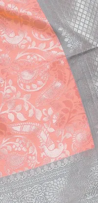 Kanjeevaram Silk Saree Traditional Women's Wedding Piece Bollywood Designer Grey Peach-thumb1