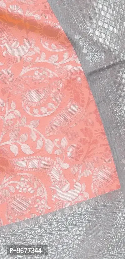 Kanjeevaram Silk Saree Traditional Women's Wedding Piece Bollywood Designer Grey Peach-thumb2