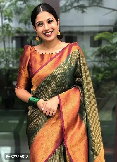 Stylish Green Art Silk Saree With Blouse Piece For Women-thumb2