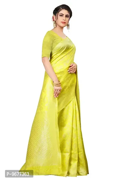 WOMEN'S KANJEEVARAM/ART SILK SAREE ZARI BORDER YELLOW COLOR SAARI | INDIAN ETHNIC WEAR-thumb3