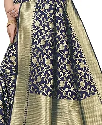 Copper Zari Pure Silk Saree | Indian Ethnic Wear | Traditional Women's Wedding Piece Bollywood Designer (NAVY BLUE)-thumb1