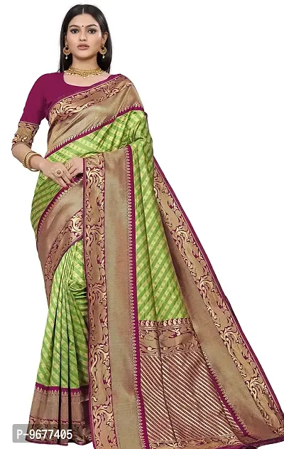 Kanchipuram Silk Saree | Indian Ethnic Wear | Traditional Women's Wedding Piece Bollywood Designer (GREEN WINE)-thumb0