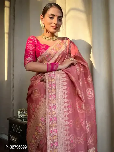 Stylish Pink Art Silk Saree With Blouse Piece For Women