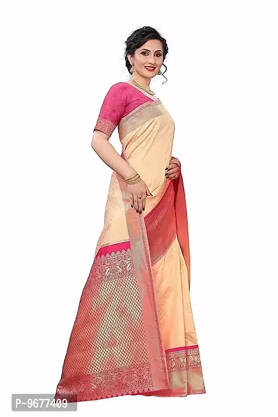 Soft Kanjeevaram Silk Saree For Women & Girls | Indian Ethnic Wear | Traditional Women's Wedding Piece Bollywood Designer (PEACH-MODEL-2)-thumb3