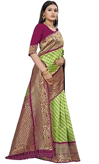 Kanchipuram Silk Saree | Indian Ethnic Wear | Traditional Women's Wedding Piece Bollywood Designer (GREEN WINE)-thumb1