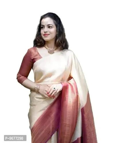 Smooth Kanjeevaram Pure Silk Zari Saree Traditional Women's Wedding Piece Bollywood Designer (CREAM MAROON-2)