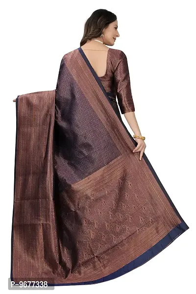 Smooth Kanjeevaram Pure Silk Zari Saree Traditional Women's Wedding Piece Bollywood Designer (NAVYBLUE-1)-thumb5