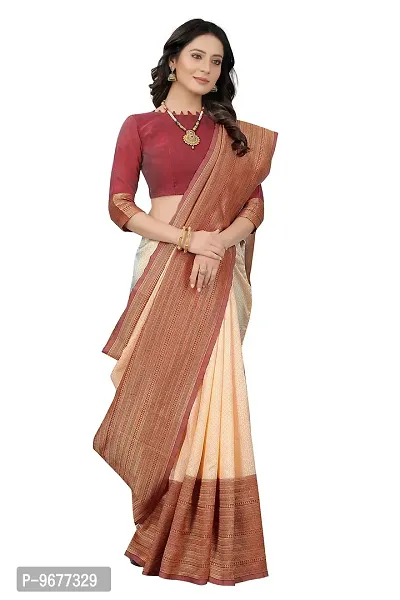 Smooth Kanjeevaram Pure Silk Zari Saree Traditional Women's Wedding Piece Bollywood Designer (CREAM MAROON-1)-thumb4