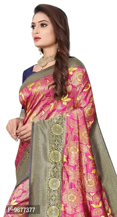 Kanjeevaram Silk Saree| Indian Ethnic Wear | Traditional Women's Wedding Piece Bollywood Designer (PINK NAVYBLUE)-thumb2