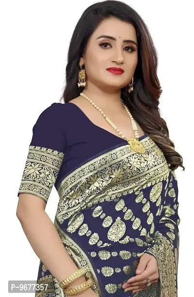 Banarasi Silk Saree | Indian Ethnic Wear | Traditional Women's Wedding Piece Bollywood Designer (NAVYBLUE)-thumb3