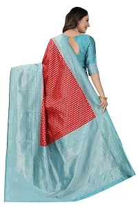 Women's Kanjeevaram Dot Printed Silk Saree Pure Zari Traditional Women's Wedding Piece Bollywood Designer (RED AQUABLUE-MODEL3)-thumb1