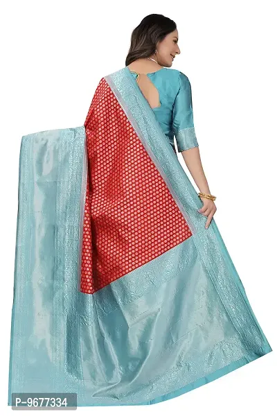 Women's Kanjeevaram Dot Printed Silk Saree Pure Zari Traditional Women's Wedding Piece Bollywood Designer (RED AQUABLUE-MODEL3)-thumb2