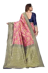 Kanjeevaram Silk Saree| Indian Ethnic Wear | Traditional Women's Wedding Wear Sari (PINK NAVYBLUE)-thumb4