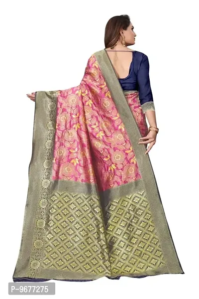 Kanjeevaram Silk Saree| Indian Ethnic Wear | Traditional Women's Wedding Wear Sari (PINK NAVYBLUE)-thumb5