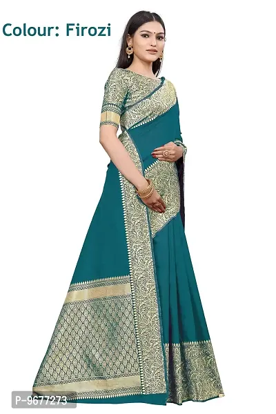 Smooth Kanjeevaram Silk Saree Pure Zari Traditional Women's Wedding Piece Bollywood Designer (FIROZI)-thumb2