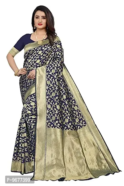 Copper Zari Pure Silk Saree | Indian Ethnic Wear | Traditional Women's Wedding Piece Bollywood Designer (NAVY BLUE)