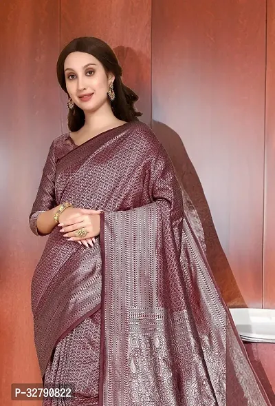 Stylish Maroon Art Silk Saree With Blouse Piece For Women-thumb0