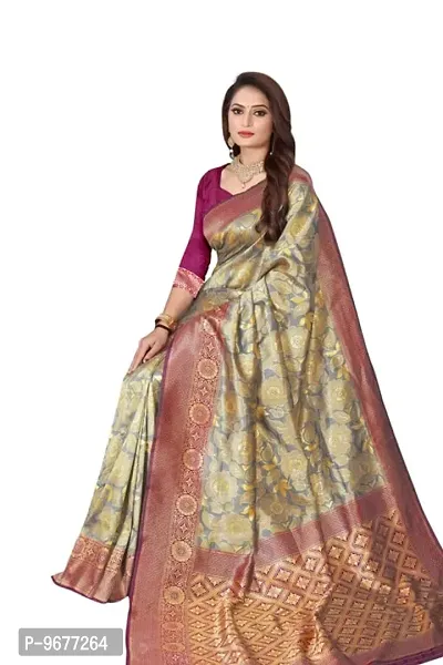 Kanjeevaram Silk Saree| Indian Ethnic Wear | Traditional Women's Wedding Piece Bollywood Designer (GREY WINE)-thumb5