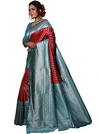 Women's Kanjeevaram Dot Printed Silk Saree Pure Zari Traditional Women's Wedding Piece Bollywood Designer (RED AQUABLUE-MODEL2)-thumb2