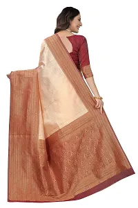 Smooth Kanjeevaram Pure Silk Zari Saree Traditional Women's Wedding Piece Bollywood Designer (CREAM MAROON-1)-thumb4