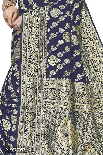 Banarasi Silk Saree | Indian Ethnic Wear | Traditional Women's Wedding Piece Bollywood Designer (NAVYBLUE)-thumb2