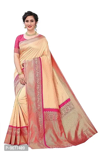 Soft Kanjeevaram Silk Saree For Women & Girls | Indian Ethnic Wear | Traditional Women's Wedding Piece Bollywood Designer (PEACH-MODEL-2)-thumb0