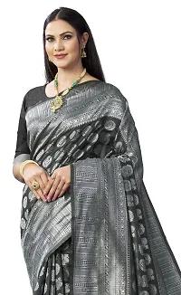 Women's Kanjeevaram Black Silver Color Silk Saree Pure Zari Traditional Women's Wedding Piece Bollywood Designer (BLACK SILVER-MODEL1)-thumb2