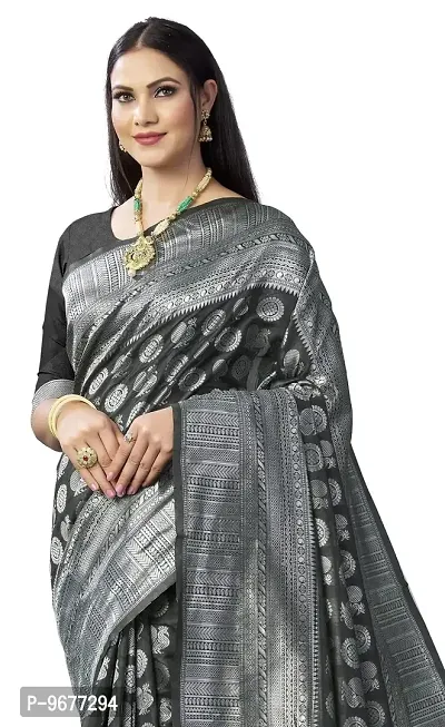 Women's Kanjeevaram Black Silver Color Silk Saree Pure Zari Traditional Women's Wedding Piece Bollywood Designer (BLACK SILVER-MODEL1)-thumb3