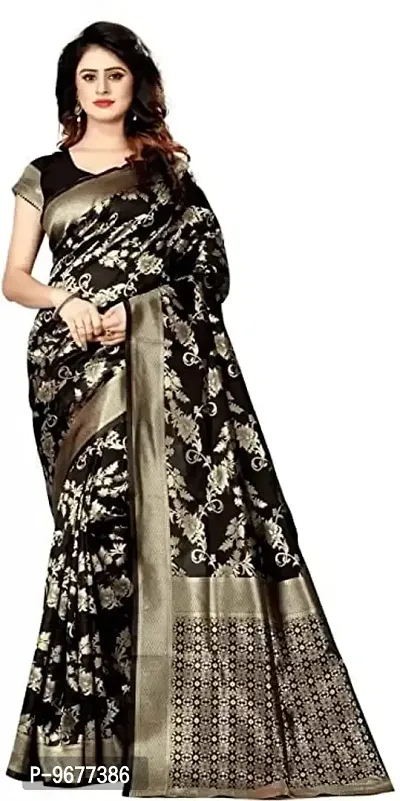 Women's Premium Soft Silk Saree Zari Vintage Indian Blouse 100% Woven Sarees Handwoven Fabric Traditional Women's Wedding Piece Bollywood Designer (BLACK)-thumb0