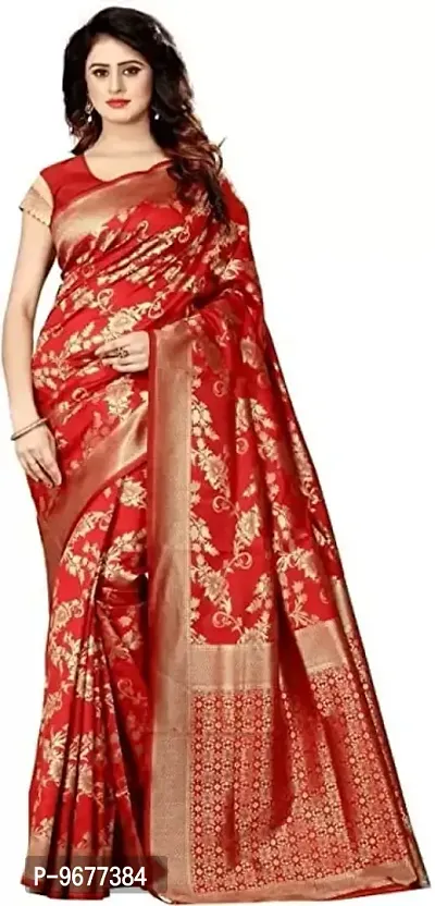 Women's Premium Soft Silk Saree Zari Vintage Indian Blouse 100% Woven Sarees Handwoven Fabric Traditional Women's Wedding Piece Bollywood Designer (RED)