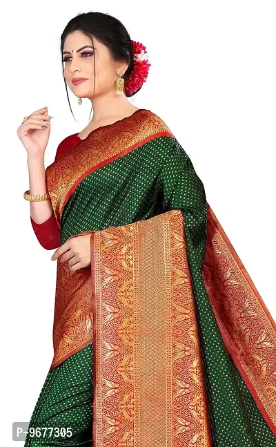 Green Butti Kanchipuram Soft Silk Saree | Indian Ethnic Wear | Traditional Women's Wedding Piece Bollywood Designer (GREEN BUTTI MODEL 1)-thumb2