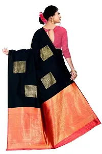 Kanchipuram Big Square Pattern Silk Saree | Indian Ethnic Wear | Traditional Women's Wedding Piece Bollywood Designer (BLACK)-thumb1