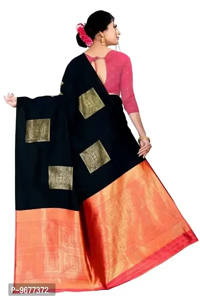 Kanchipuram Big Square Pattern Silk Saree | Indian Ethnic Wear | Traditional Women's Wedding Piece Bollywood Designer (BLACK)-thumb2