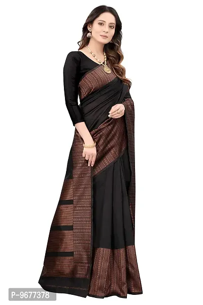 Kanchipuram Printed Ethnic Silk Saree | Indian Ethnic Wear | Traditional Women's Wedding Piece Bollywood Designer (BLACK)-thumb5